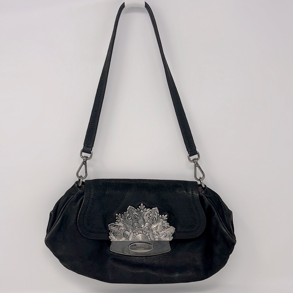 Prada Cervo Antic Metal Flap Skipper Shoulder Bag